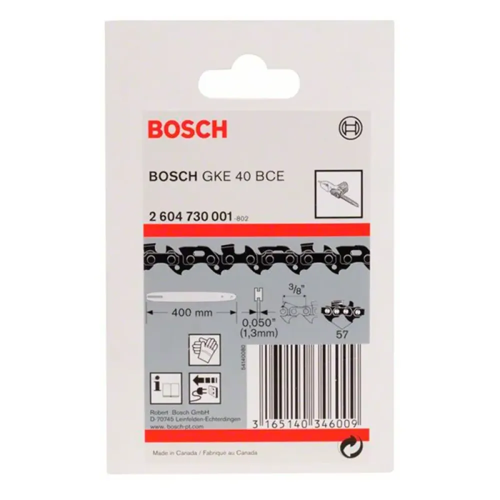 Bosch пильная цепь 3/8 дюйма, 1.3 мм, 57 звеньев, 400 мм (для GKE 40 BCE), 2604730001