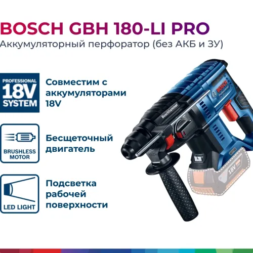 Bosch GBH 180-LI Professional Solo аккумуляторный перфоратор SDS-plus (без АКБ и ЗУ), 0611911120